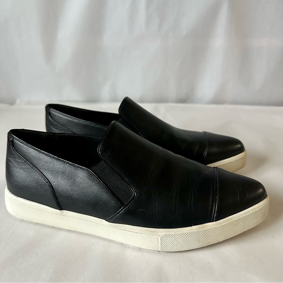 Vince Paeyre Black Leather Cap Toe Slip On Pointed Toe Sneakers - Picture 3 of 10